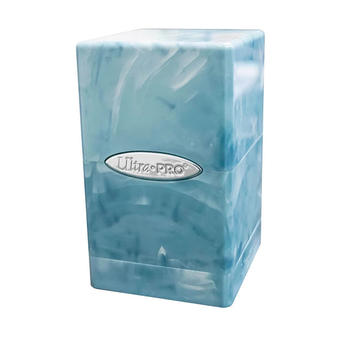 Satin Tower Deck Box - Marble Light Blue, White